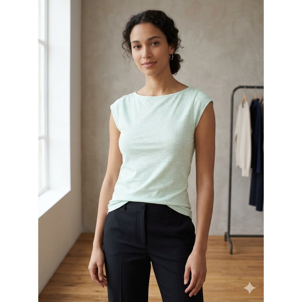 J.Crew Mint Green Linen Blend Boatneck Sleeveless Tee Top Large